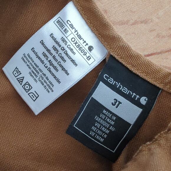 Carhartt Kid Overalls 3T Unisex Boy Girl Canvas Brown Double Knee Bibs Cotton - Picture 6 of 7